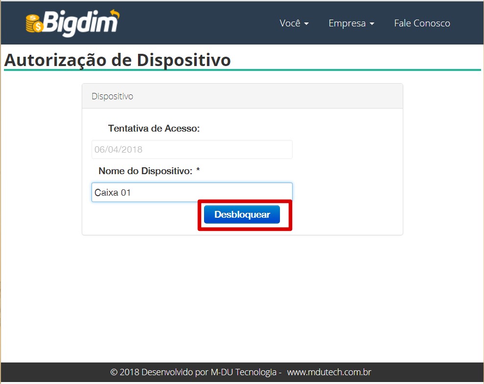 Bigdim - Desbloqueio de dispositivo